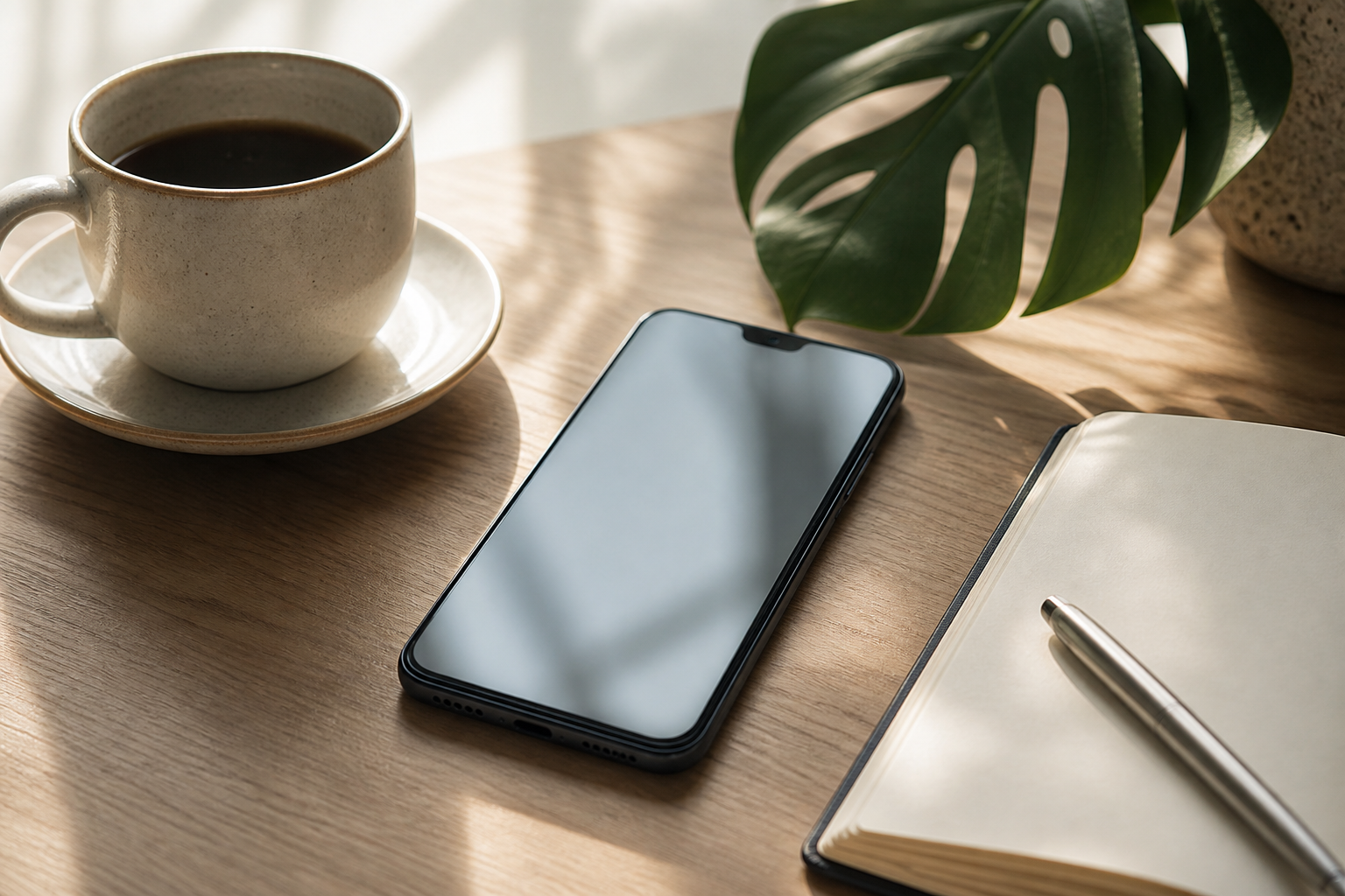 A smartphone on a desk displays a redesigned privacy consent dialog with separated options, next to a coffee cup and notebook.