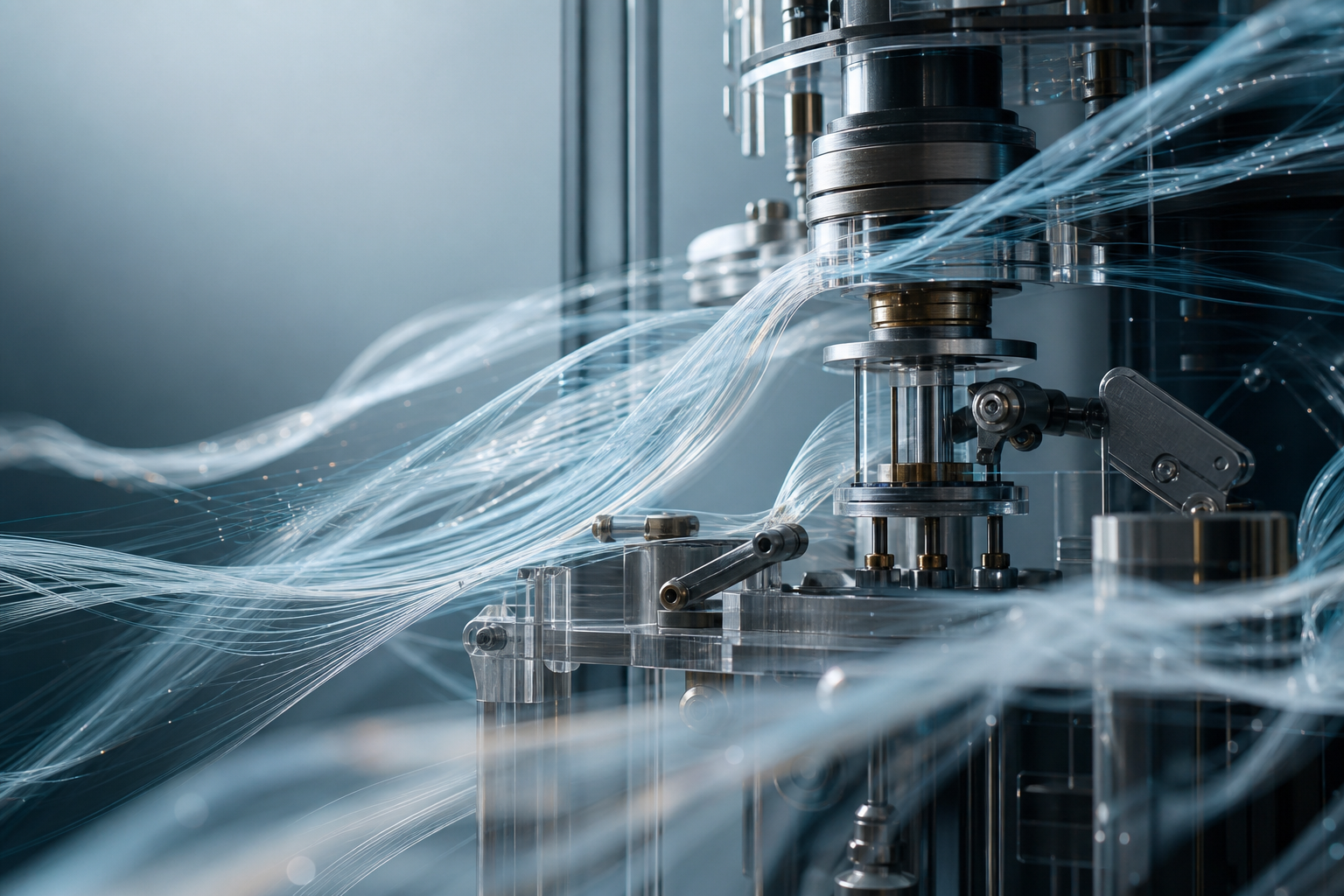 A conceptual editorial image showing a complex, intricate mechanical gear system partially obscured by soft, ethereal digital fog, symbolizing the hidden comput