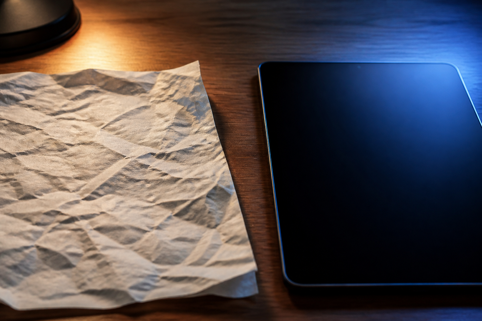 A student's hand holding a paper form next to a glowing digital interface
