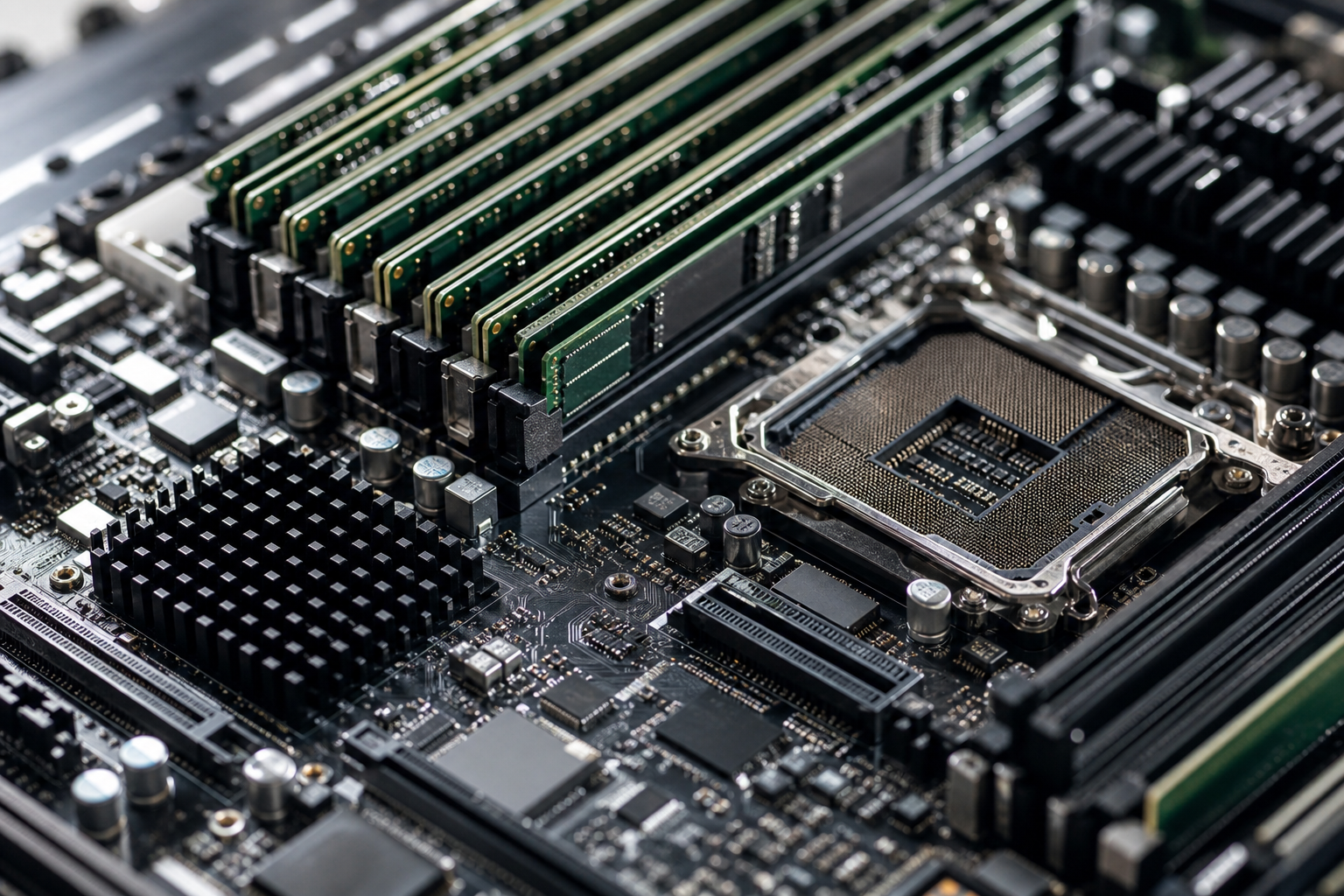 A detailed view of complex server hardware components representing the engineering reality behind AI compute choices