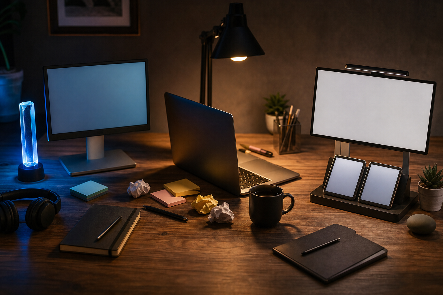 Three modular workbench terminals lined up on a desk representing different MCP client workflows.