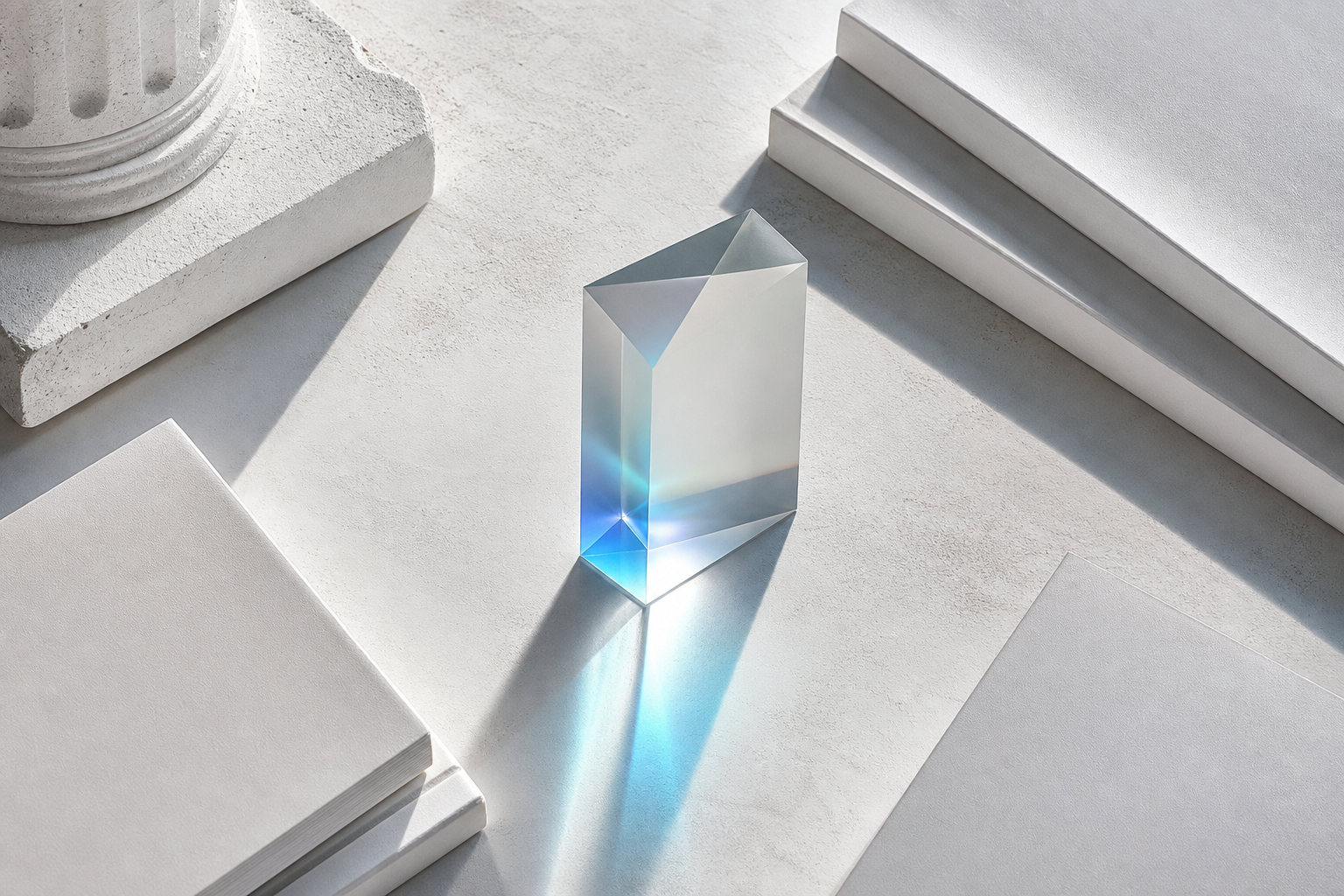 A conceptual editorial image showing a transparent glass ledger with flowing blue light representing data, resting on a stack of official documents, symbolizing