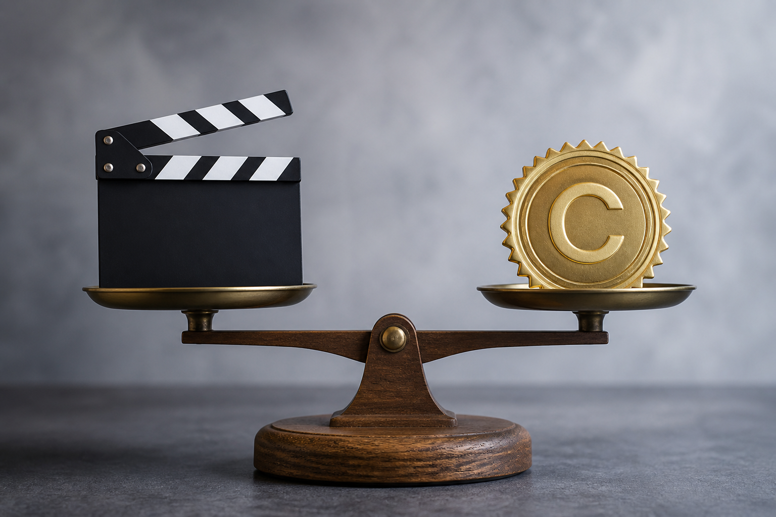 A balanced scale weighing a digital script against a copyright seal