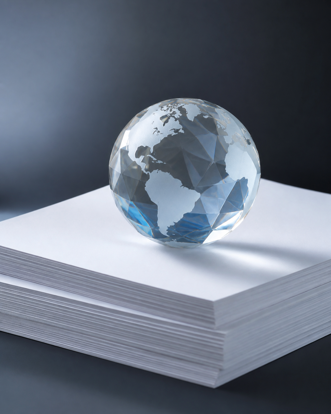 A stylized globe with a transparent digital overlay representing data streams and legal frameworks