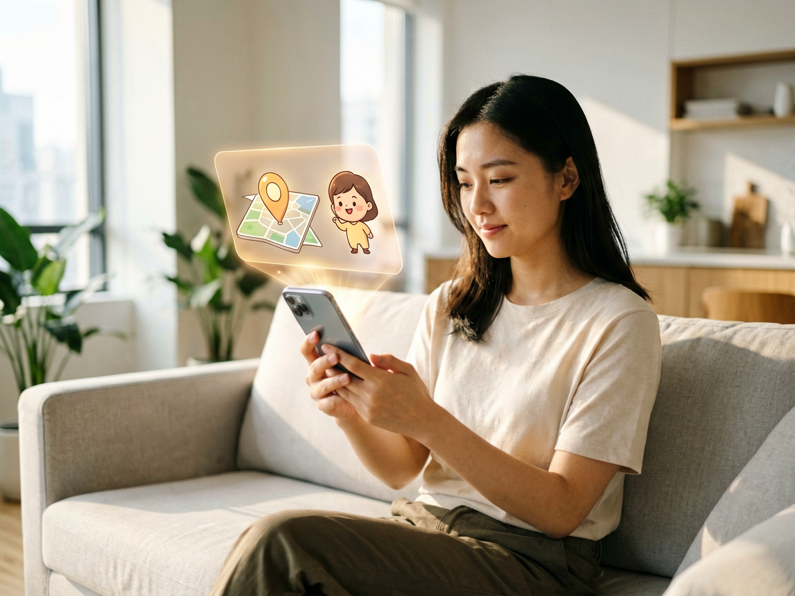 A young person interacting with a holographic interface that blends digital assistance with physical lifestyle elements