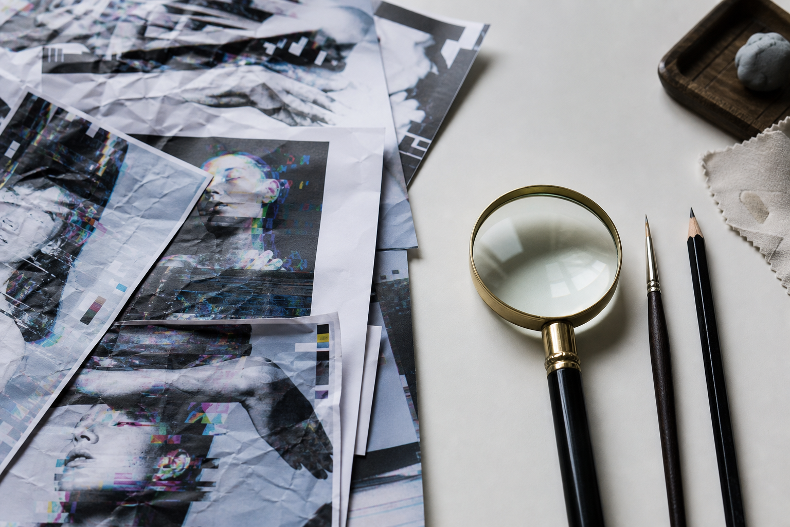 A split composition showing raw digital chaos versus meticulous manual editing tools