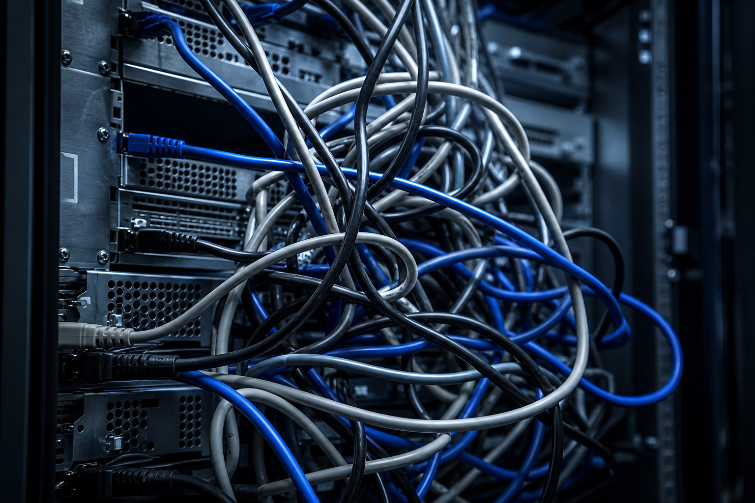 Abstract visualization of network congestion and resource fragmentation in a server farm