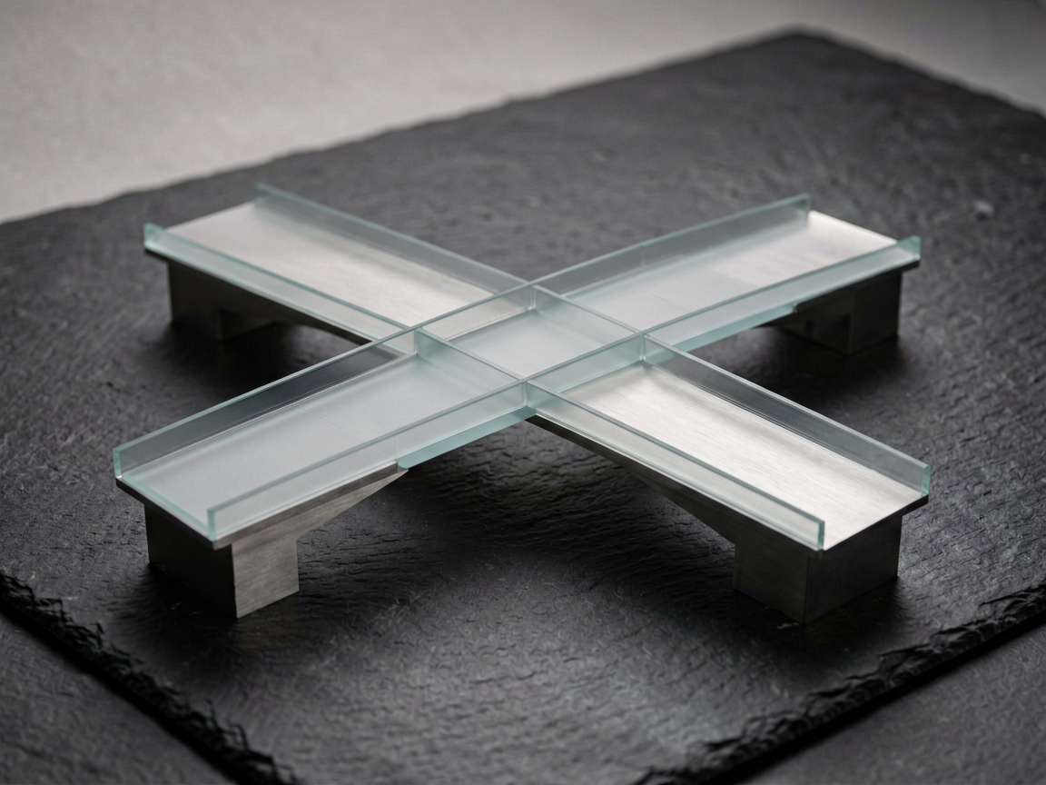 A conceptual editorial image showing a bridge connecting abstract digital nodes to a structured physical office environment