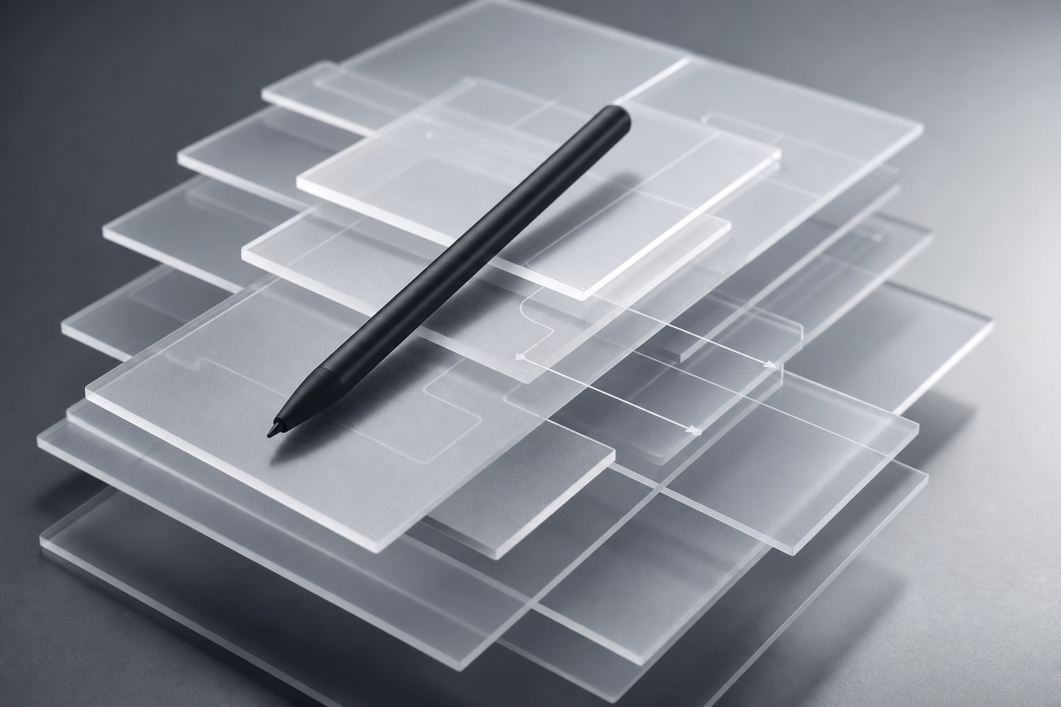 A conceptual editorial image showing a hand holding a stylus over a glowing digital blueprint, representing human creative control over AI-generated structures.