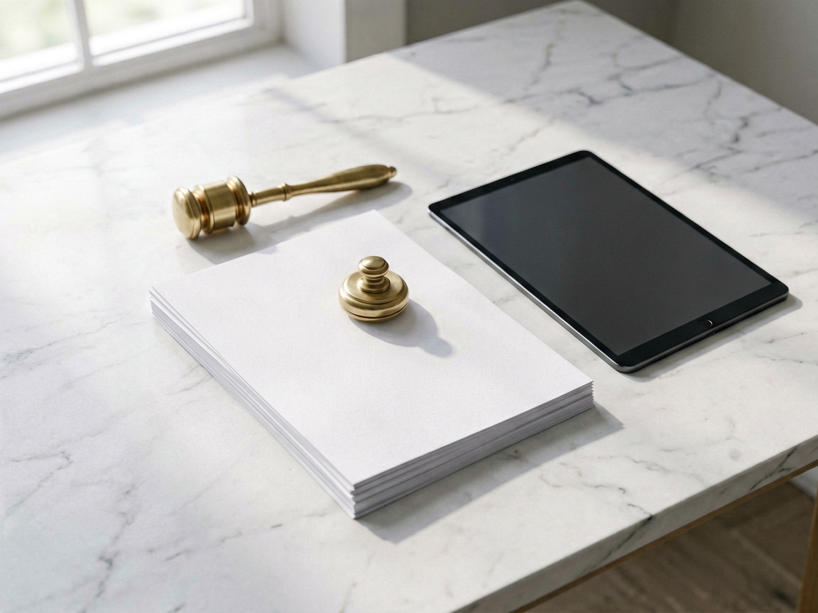 A minimalist editorial still life representing structured AI oversight