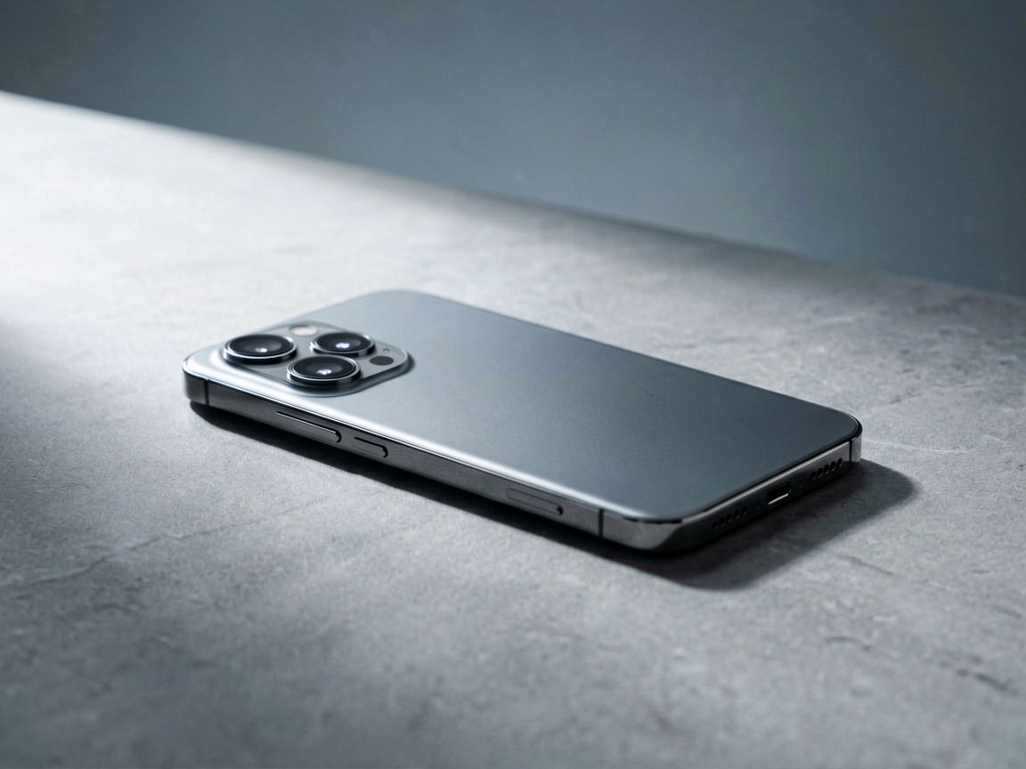 A sleek smartphone resting on a minimalist desk with subtle warm lighting, symbolizing powerful local AI computation.