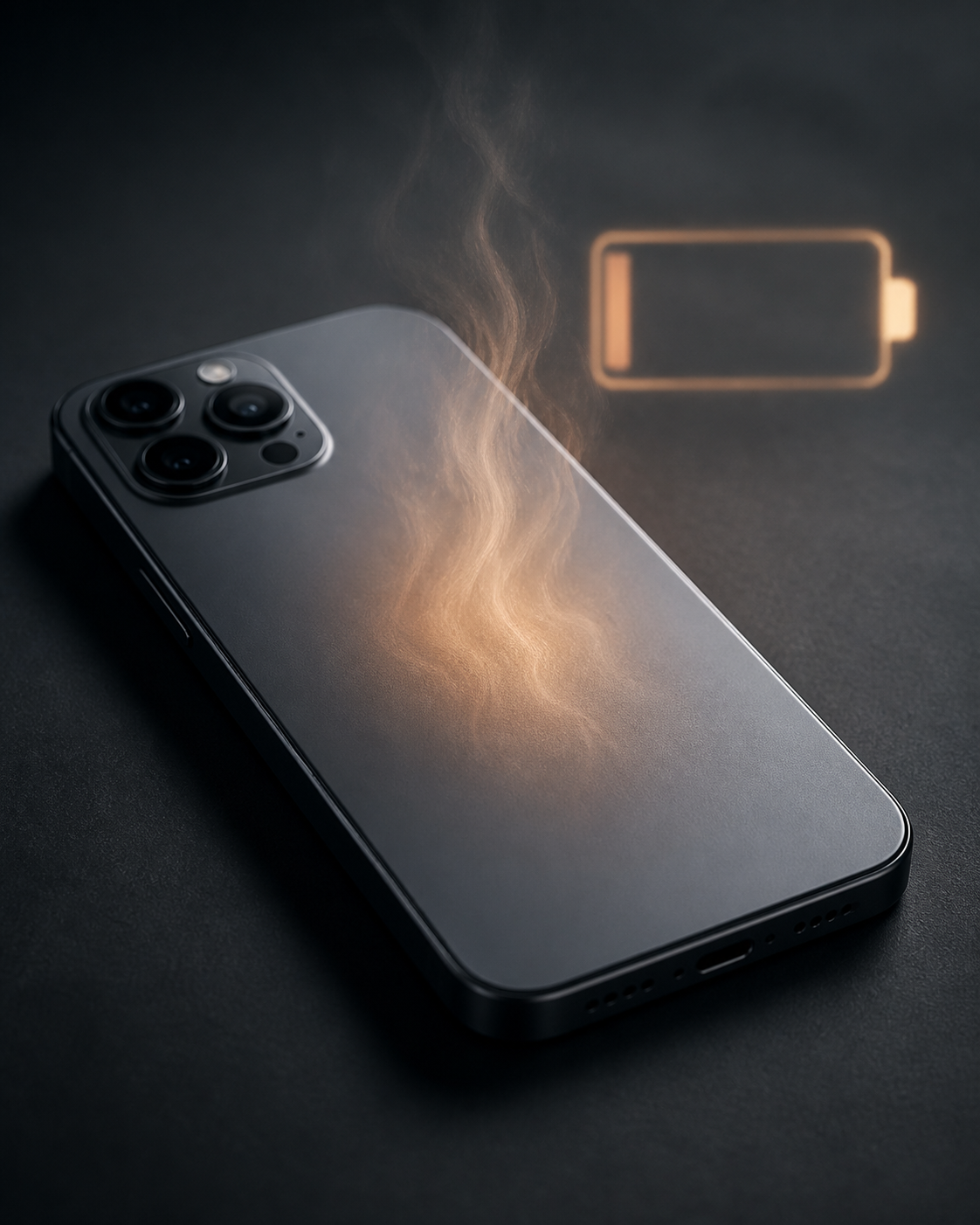 Close-up of a smartphone chassis showing thermal stress and battery indicators