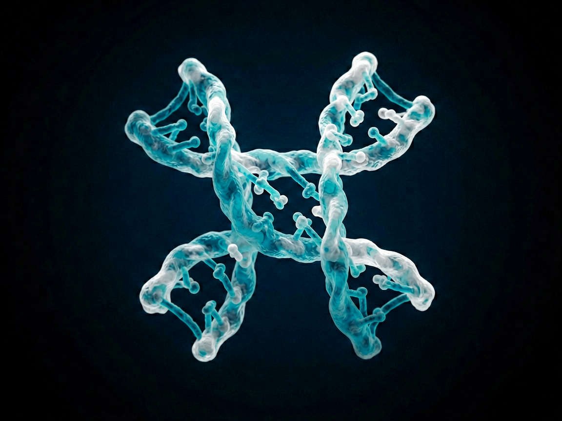 A single, intricate protein molecule structure floating in a dark, sterile void