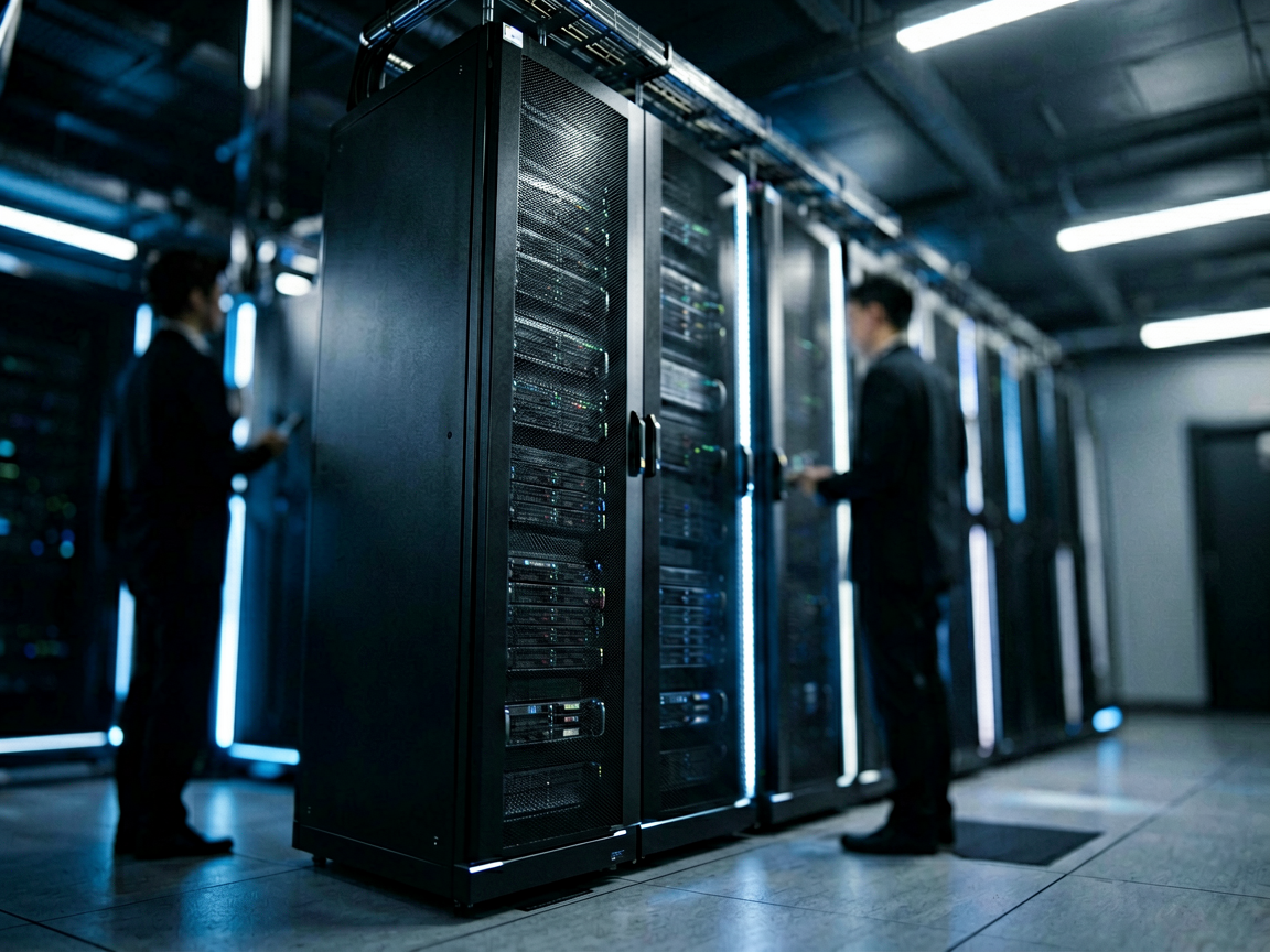 Abstract view of advanced server racks representing domestic AI computing power