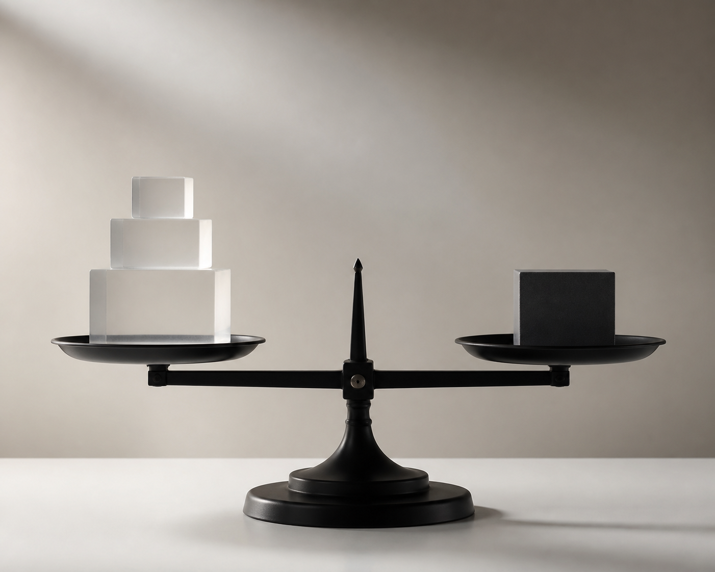 A balanced scale with abstract layers representing deep context analysis