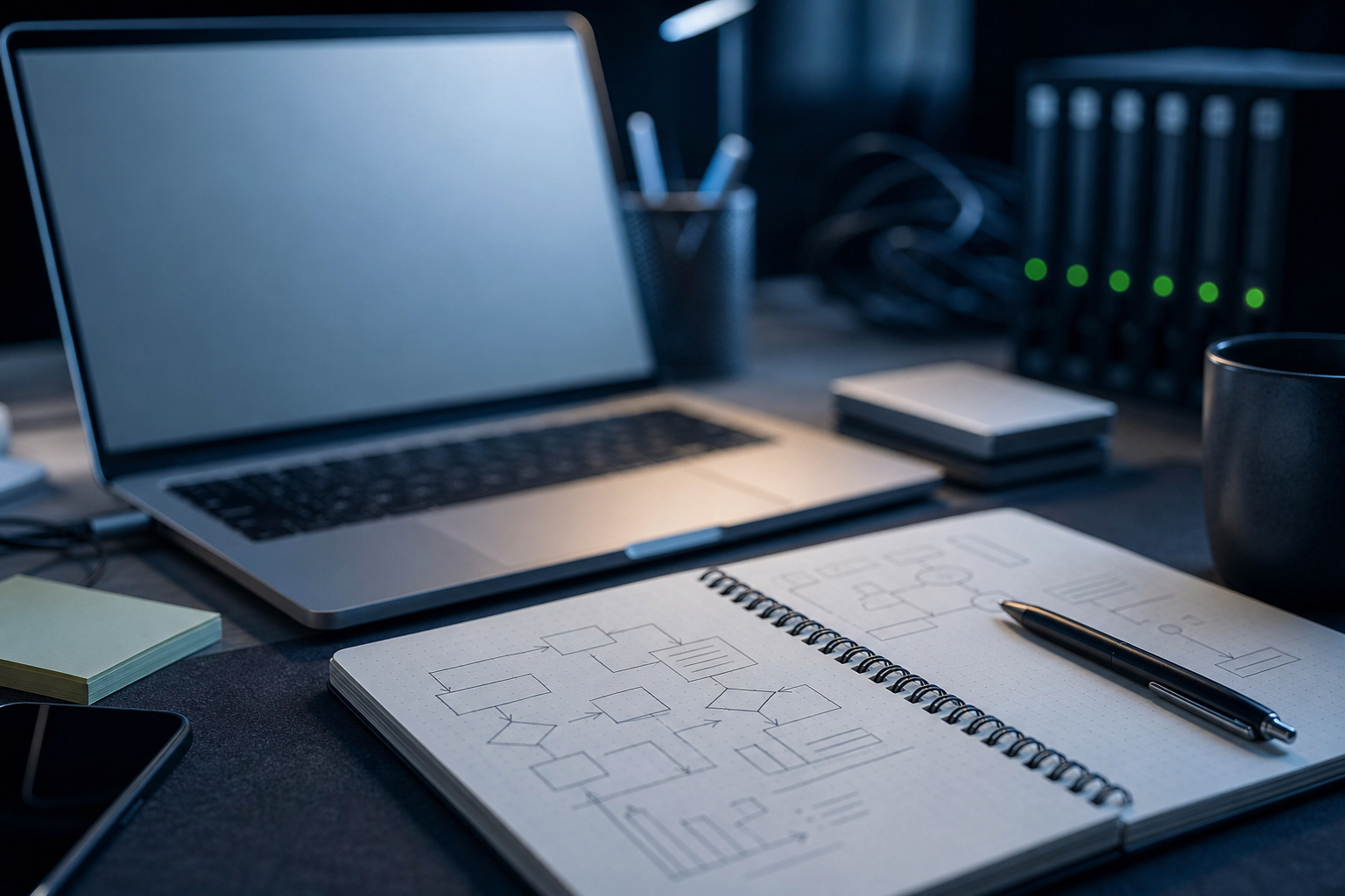 A focused workspace showing data processing and system configuration for an AI startup