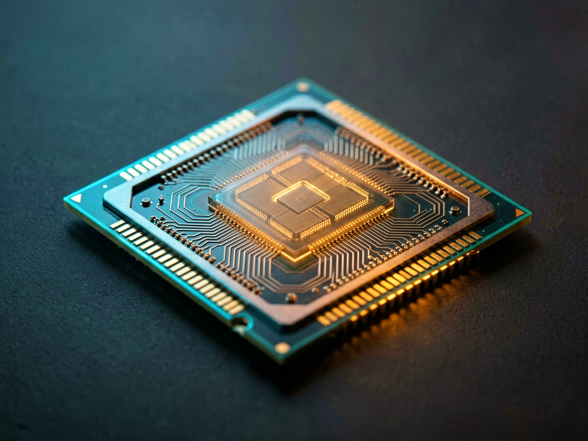 Close-up of a high-performance microprocessor chip on a clean desk