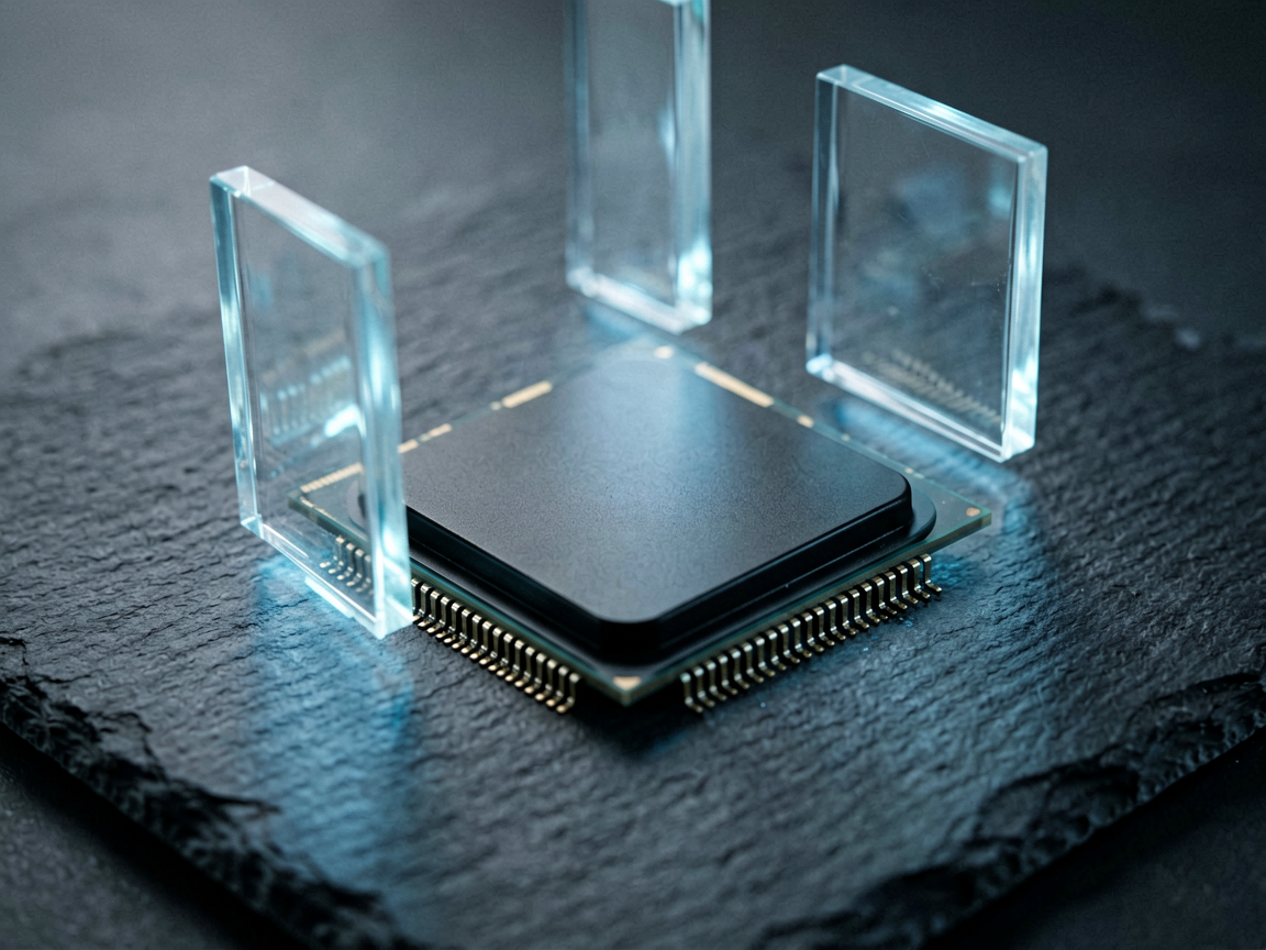 Conceptual editorial image showing a high-performance processor chip connected to memory modules, symbolizing the bottleneck between compute and bandwidth.