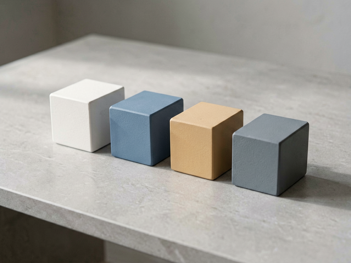 Abstract composition of sleek, modular geometric blocks arranged on a clean surface