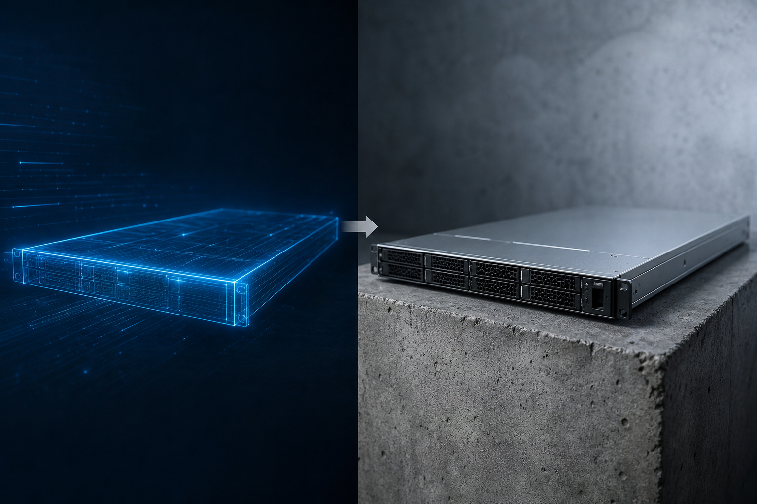A minimalist editorial still life representing the grounding of digital technology into physical infrastructure.