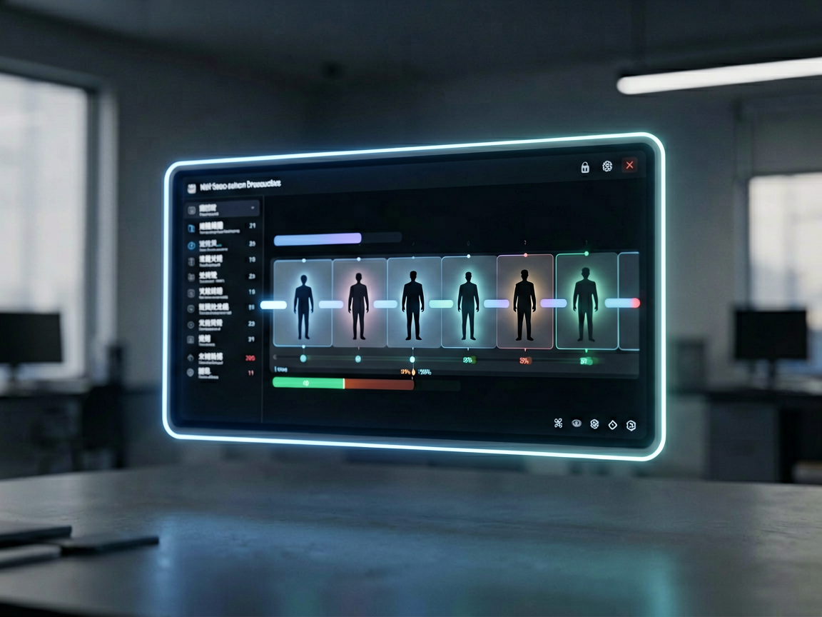 A sleek, futuristic film editing interface displaying precise timeline controls and consistent character assets, symbolizing the industrial efficiency of AI vid