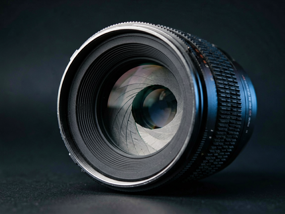 A close-up of a professional cinema lens focused on a reflective surface, symbolizing precision and optical control.