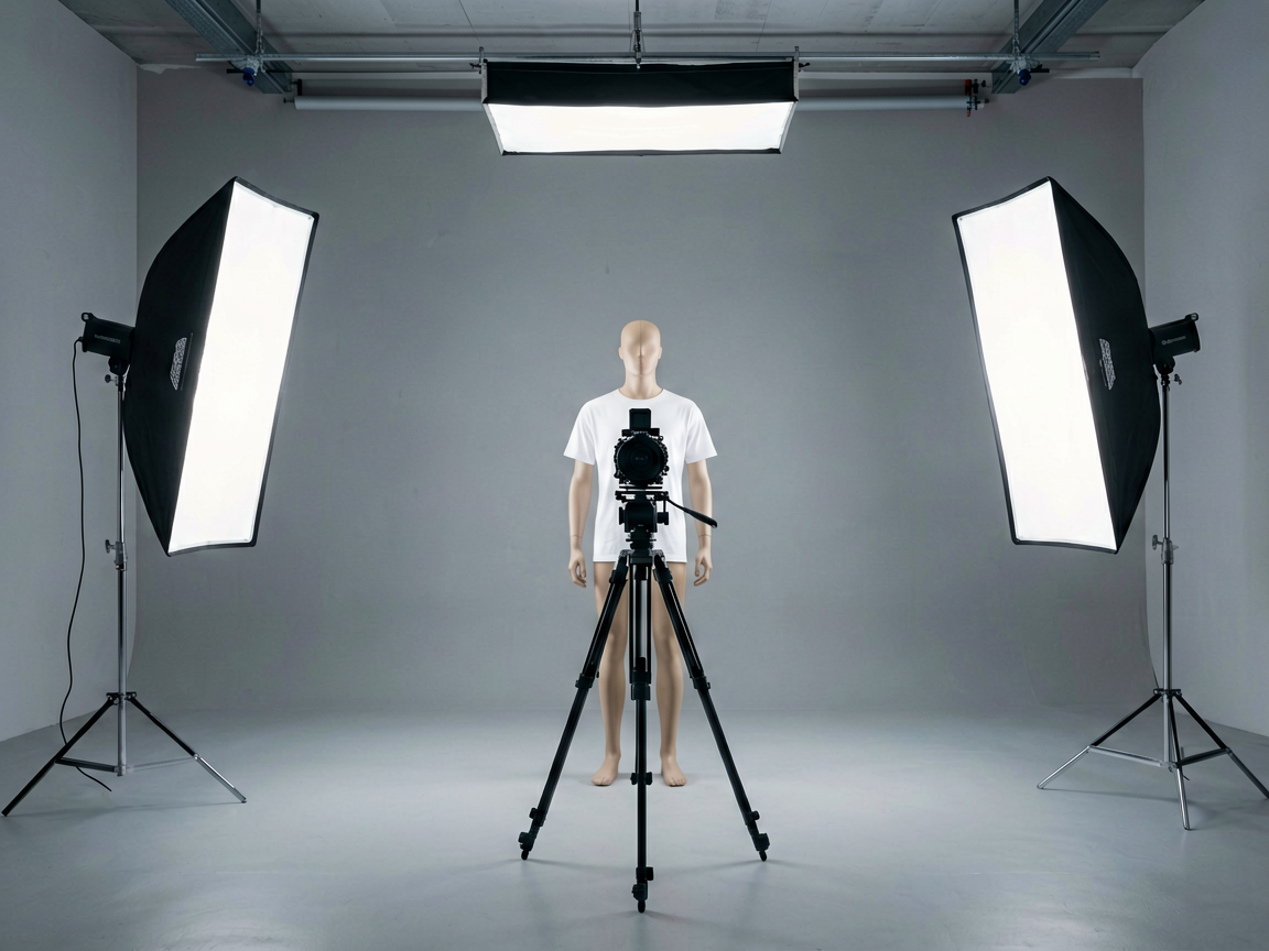 Professional film set with precise lighting and camera equipment