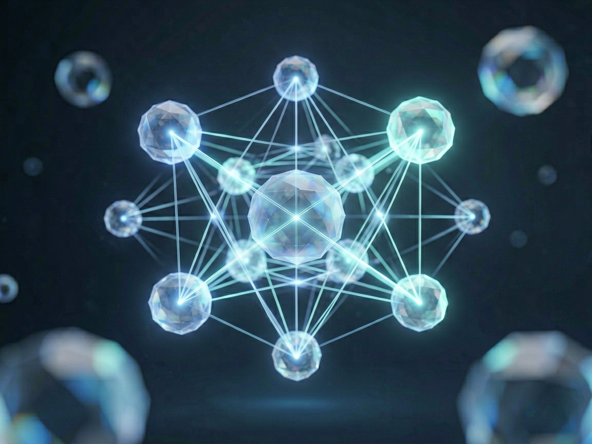 A conceptual visualization of interconnected nodes forming a structured network against a dark background