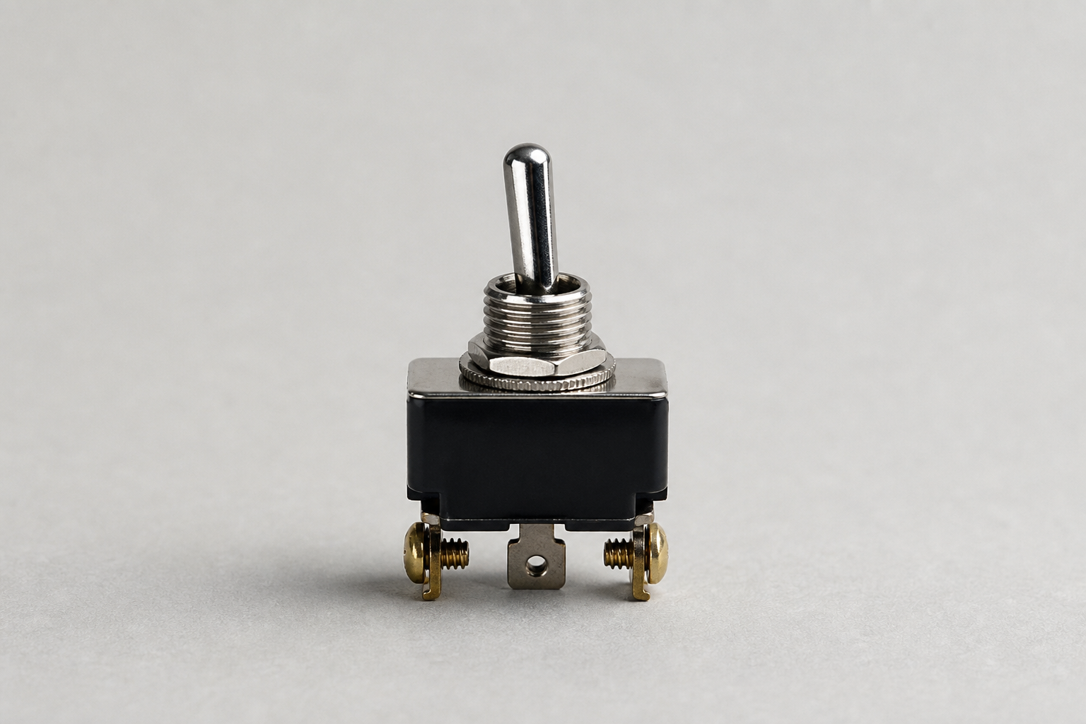 A minimalist editorial still life of a mechanical traffic light or switch mechanism controlling a path, symbolizing state management and loop control.