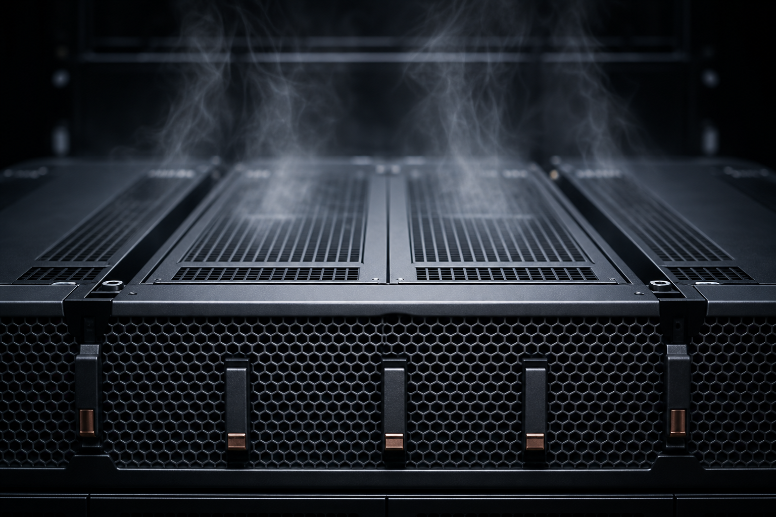 A macro editorial shot of high-performance server hardware under intense thermal stress, symbolizing the competitive inference workload.