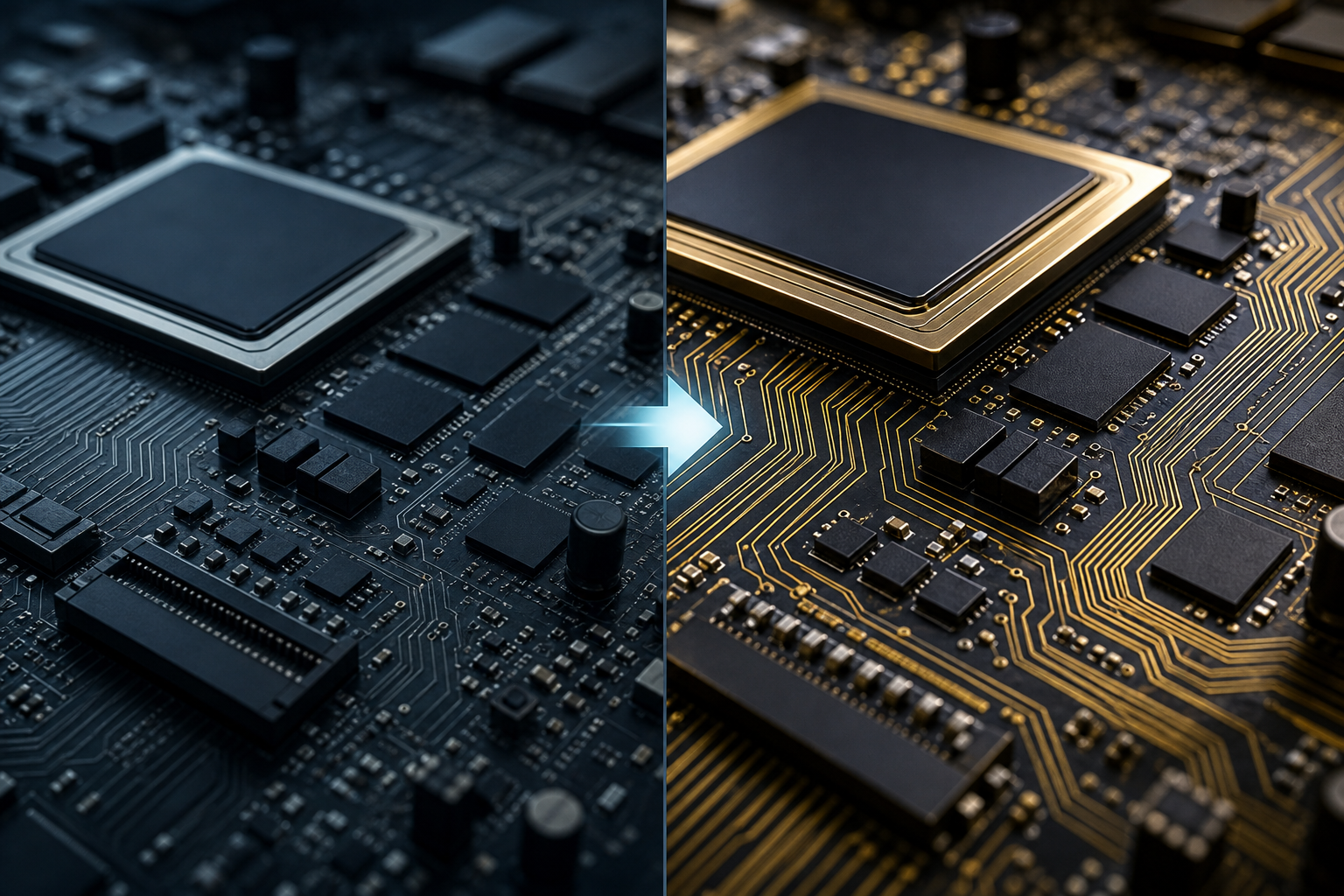 Macro shot of a high-performance AI accelerator circuit board