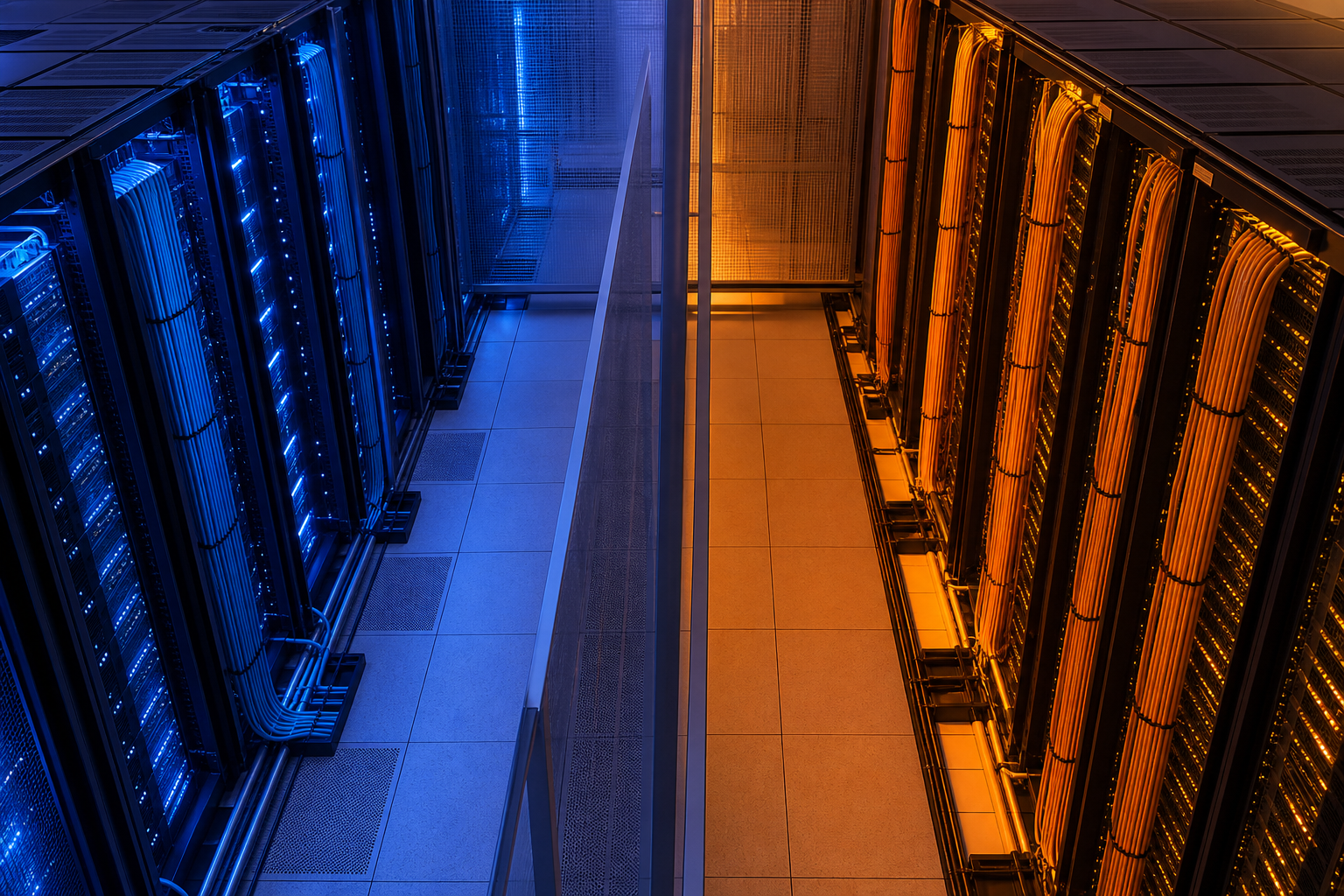 Abstract representation of mixed AI hardware pools and network connections