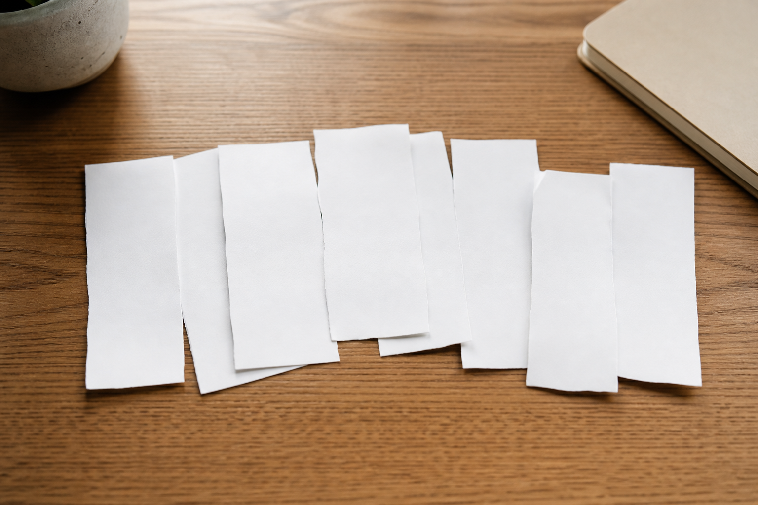 Document chunks overlapping on a desk, representing RAG parameter tuning