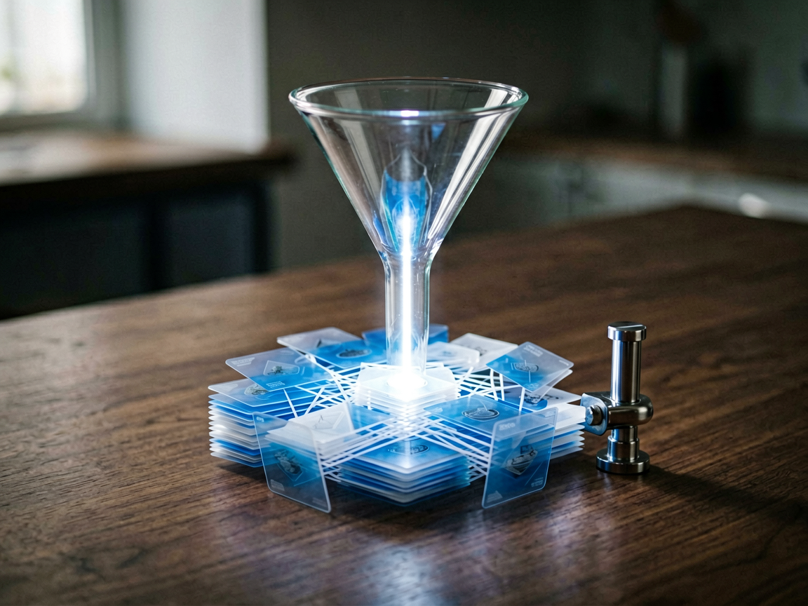 A conceptual still life showing information being carefully filtered and constrained.