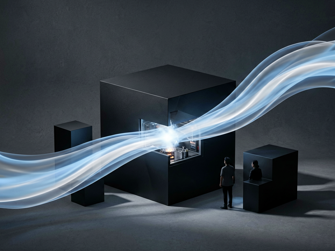 Abstract visualization of data flow and computational barriers in AI hardware migration