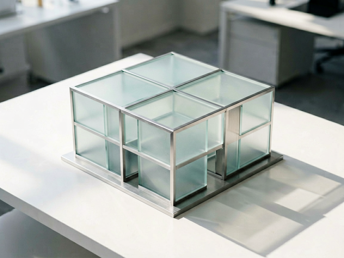 A minimalist architectural model representing strict regulatory frameworks and data processing