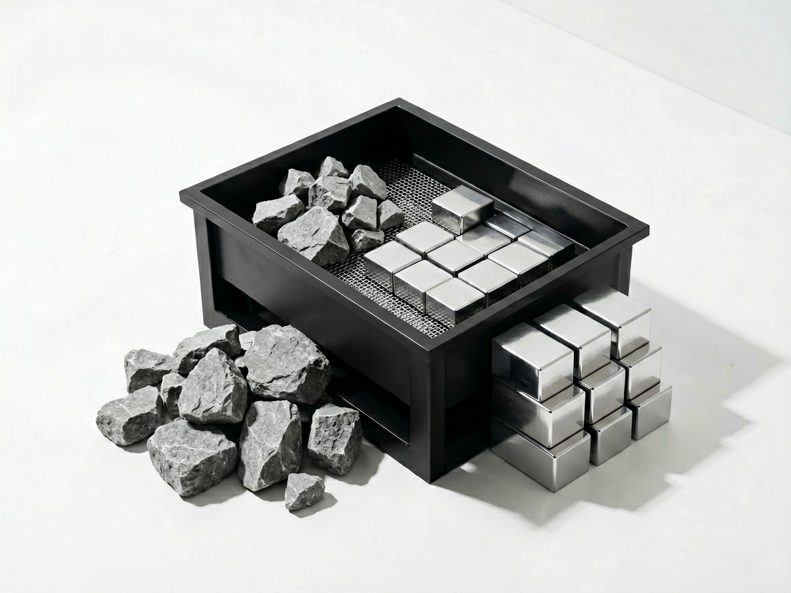 Abstract visualization of a data refinement process transforming raw elements into structured precision