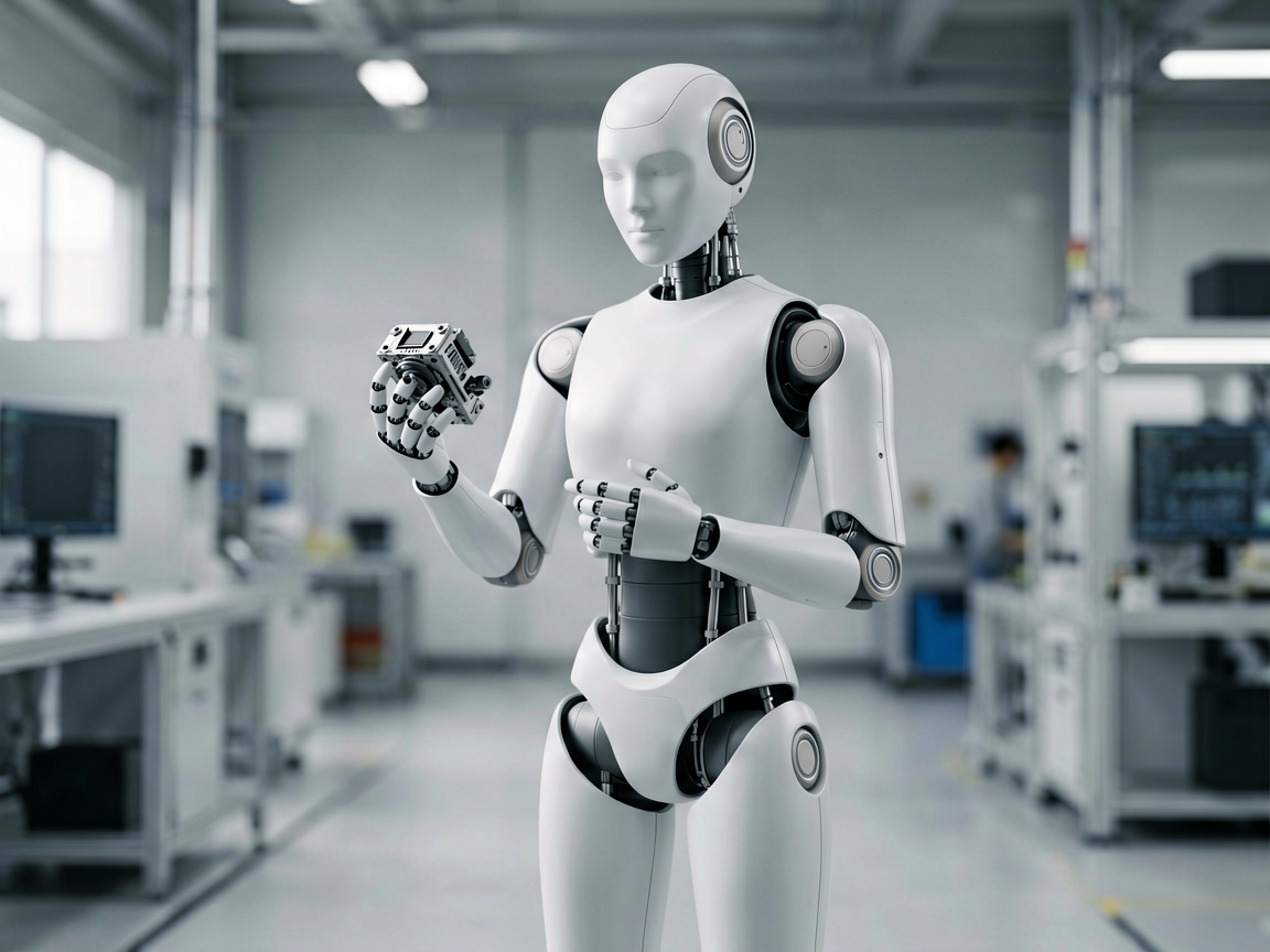 A sleek humanoid robot working on an assembly line