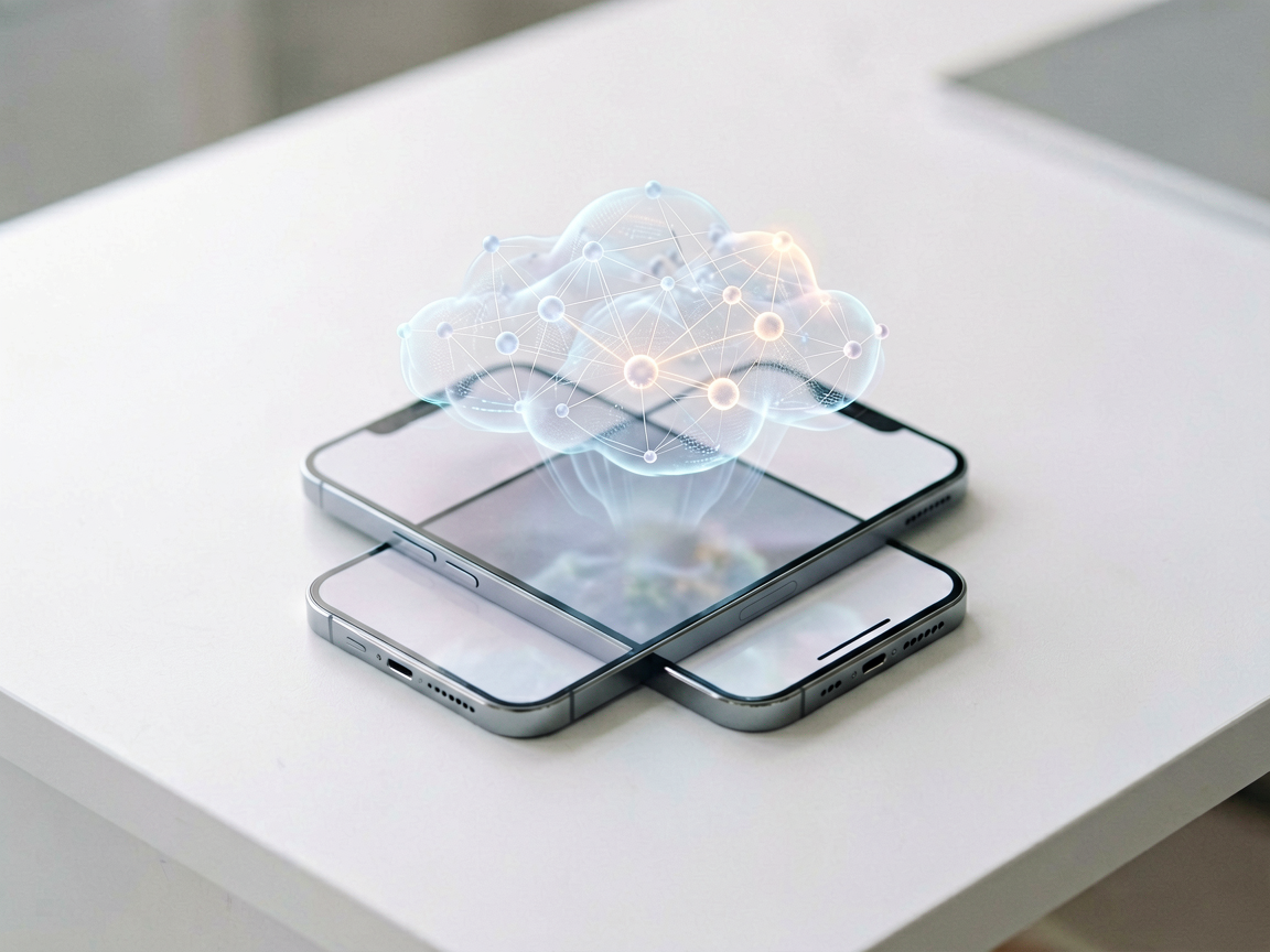 A smartphone on a desk, with a subtle, translucent aura emanating from its screen, suggesting stored personal data and knowledge.