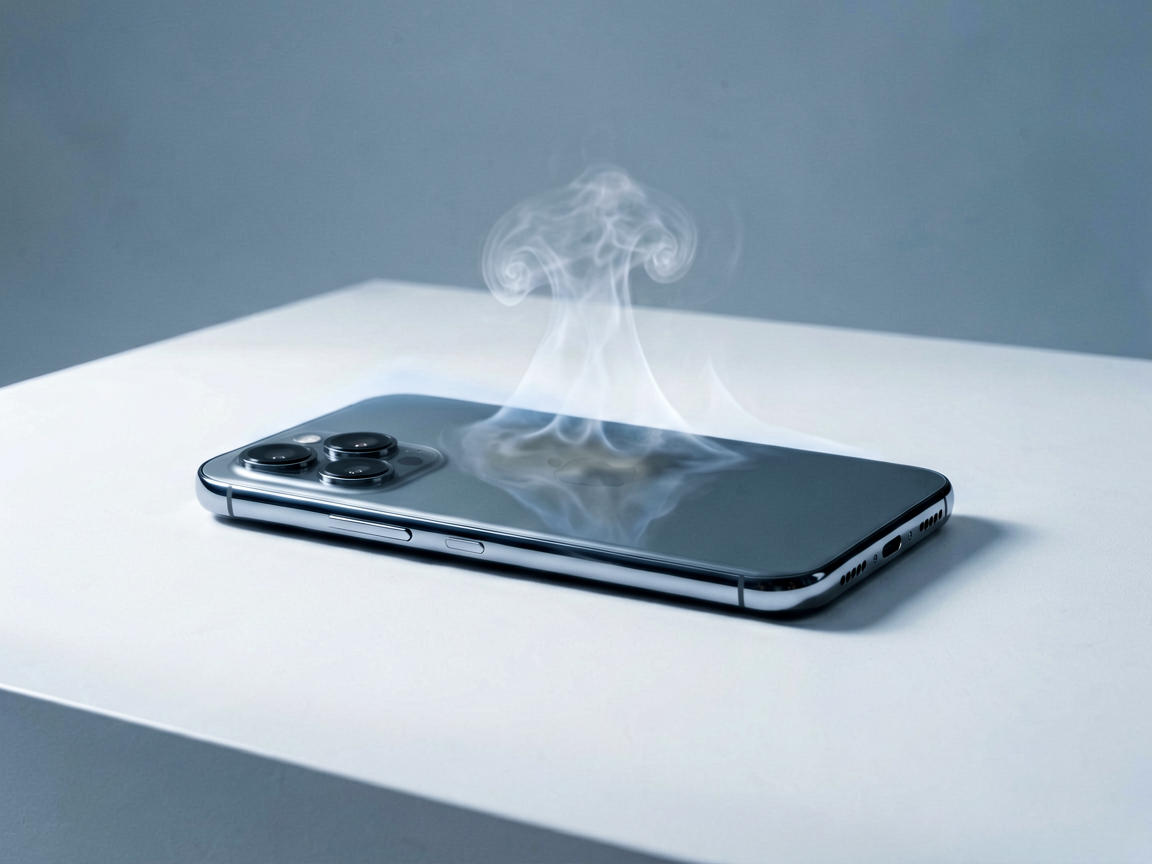A smartphone back panel showing heat distortion waves against a cool blue background