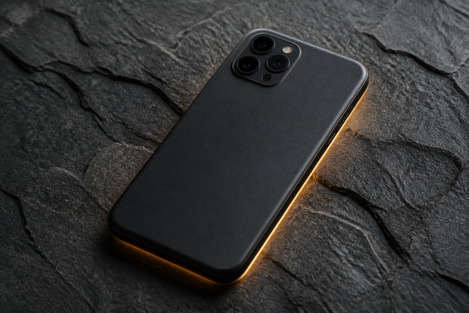 A smartphone resting on a dark surface with a subtle, contained light effect representing local processing