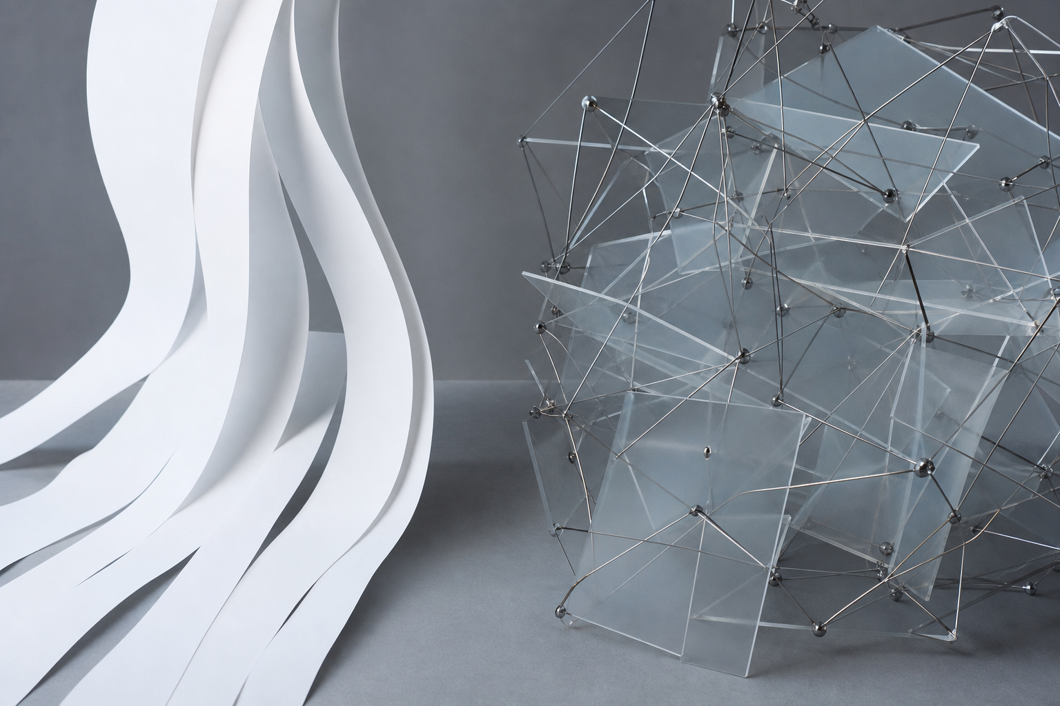 A conceptual split-screen showing smooth text flow versus complex layered imagery