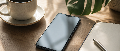 A smartphone on a desk displays a redesigned privacy consent dialog with separated options, next to a coffee cup and notebook.