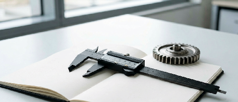 A minimalist workspace showing a precise mechanical gear mechanism next to a transparent ledger, symbolizing reliable AI execution and cost transparency.