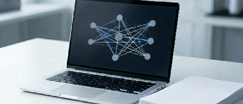A modern office desk showing the contrast between traditional manual work tools and advanced digital workflow interfaces