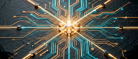 A conceptual editorial image showing an intricate, glowing circuit board pattern resembling a choreographed dance floor, symbolizing the transition from linear 
