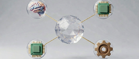 A stylized educational diagram showing the convergence of different academic disciplines