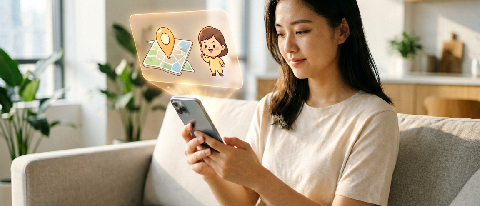 A young person interacting with a holographic interface that blends digital assistance with physical lifestyle elements