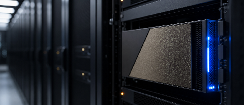 A close-up of a high-performance GPU server rack with some units dark or underutilized, set in a modern data center environment.
