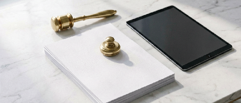 A minimalist editorial still life representing structured AI oversight